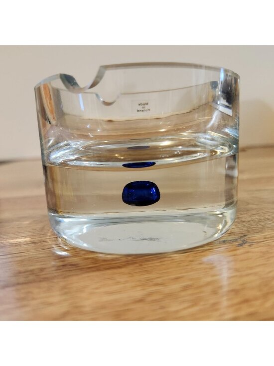 Krosnos Other - Art Glass Ashtray Controlled Cobalt Blue Bubble Heavyweight Krosnos Poland